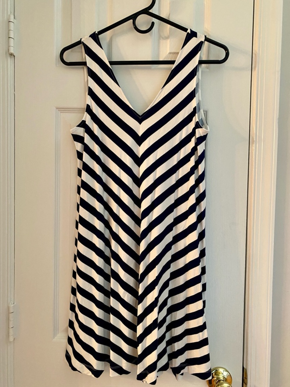 LOFT Women’s Petite Striped V-Neck Sleeveless Swing Dress - Navy & White